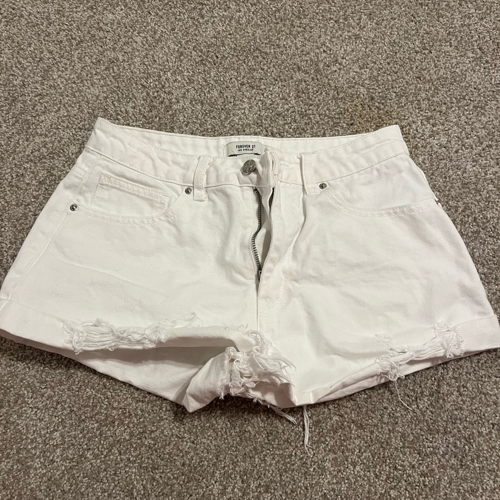 Mid Rise White Jean Shorts